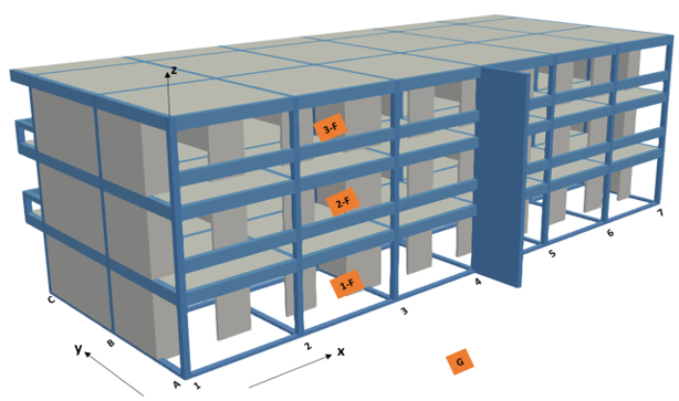 Applied Element Method model of a reinforced concrete frame building