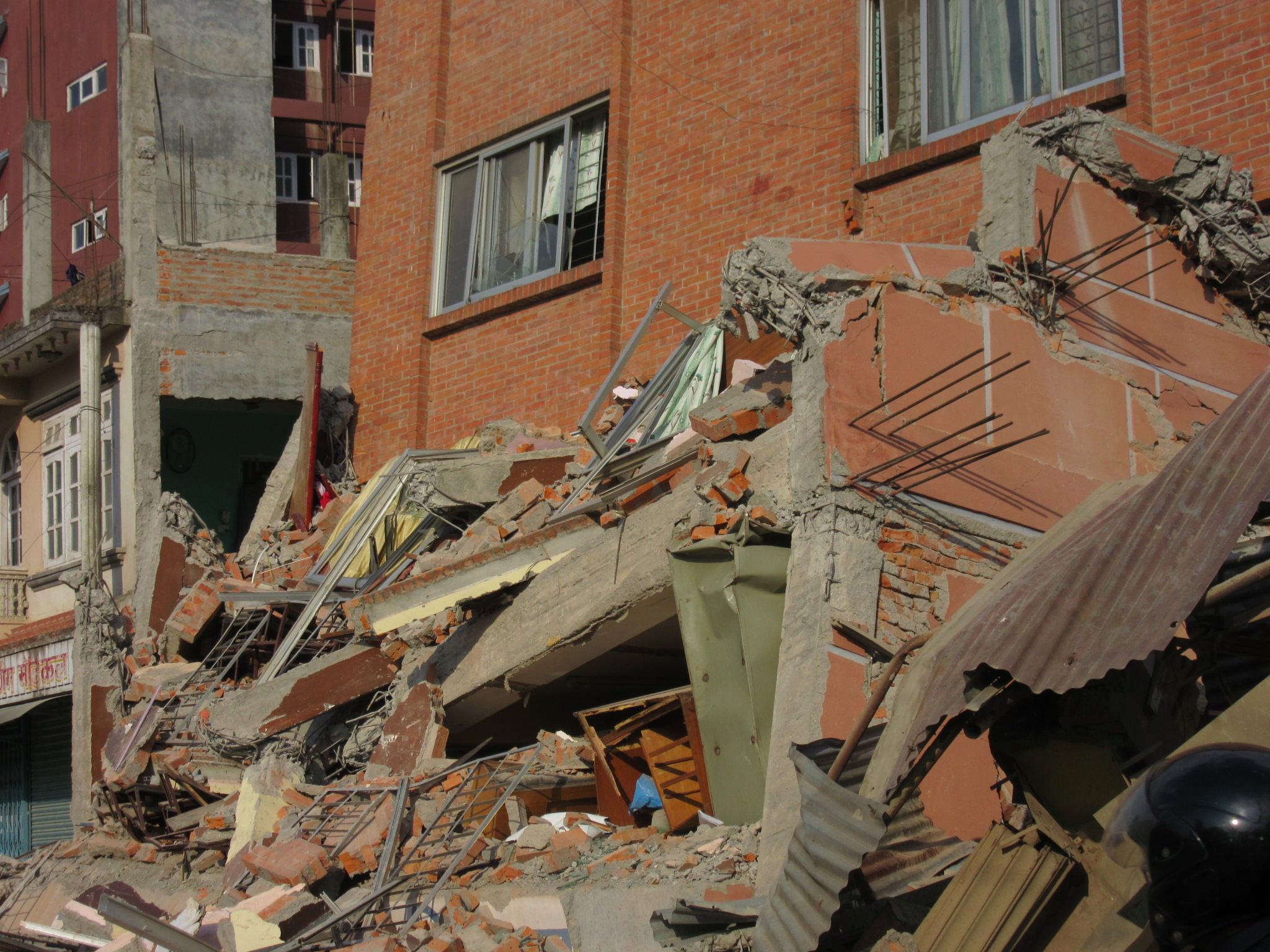 Earthquake-damaged masonry and reinforced concrete building
